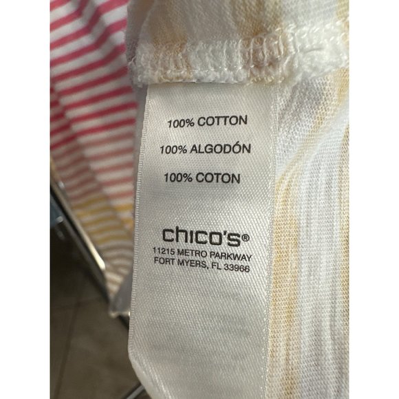 Chico’s size 2(L) rainbow stripe 3/4 sleeve cotton boat neck top - Picture 4 of 6